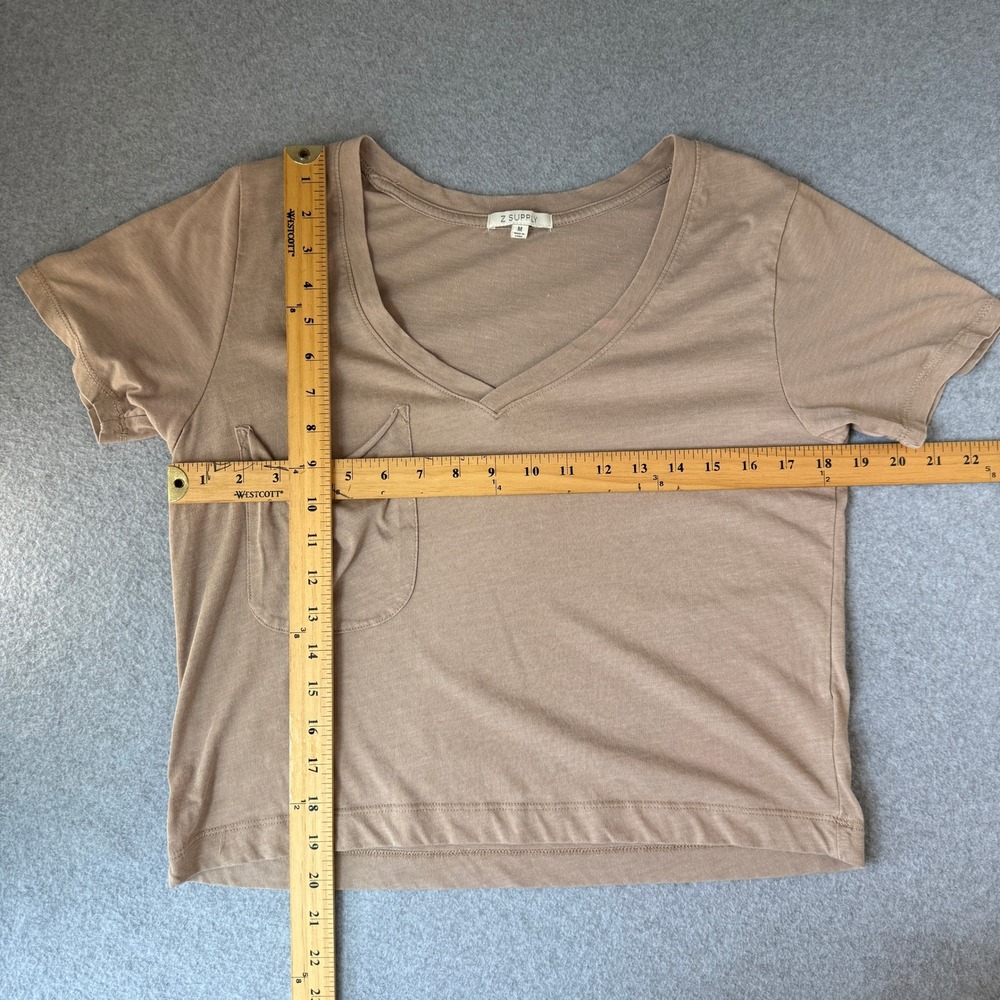 Z Supply V Neck Pocket Tee Short Sleeve Casual Shirt Top Tan Womens Medium Brown - Picture 2 of 10